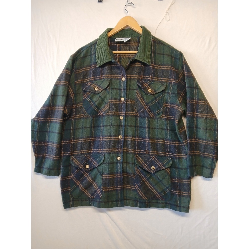 Wool Blend XL Flannel Capacity Womens Christmas Green Corduroy Collar
